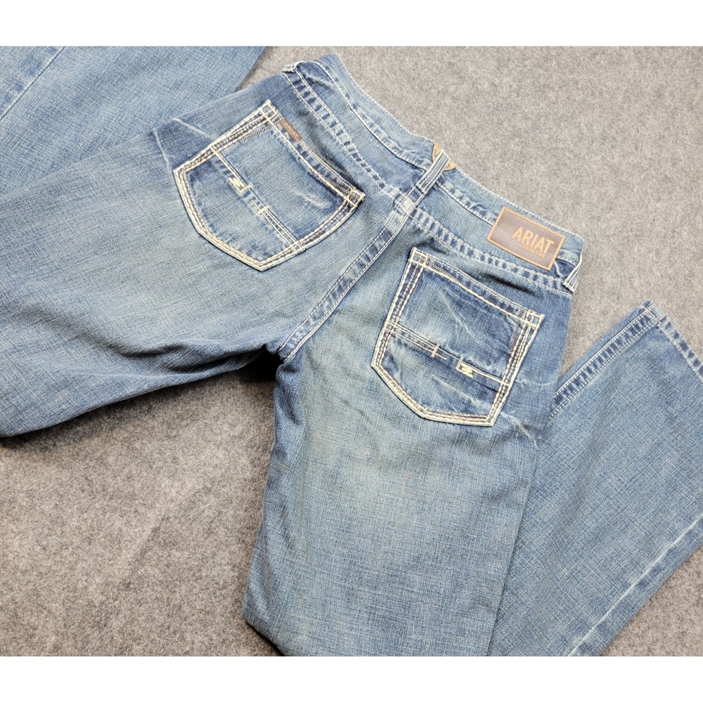 Ariat M5 Jeans Mens 31X34 Blue Denim Whiskered Faded Straight Leg Western Work